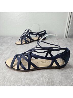 Sole Society Flat Gladiator Sandals Sz 9.5 Blue Leather Casual Bohemian Strappy